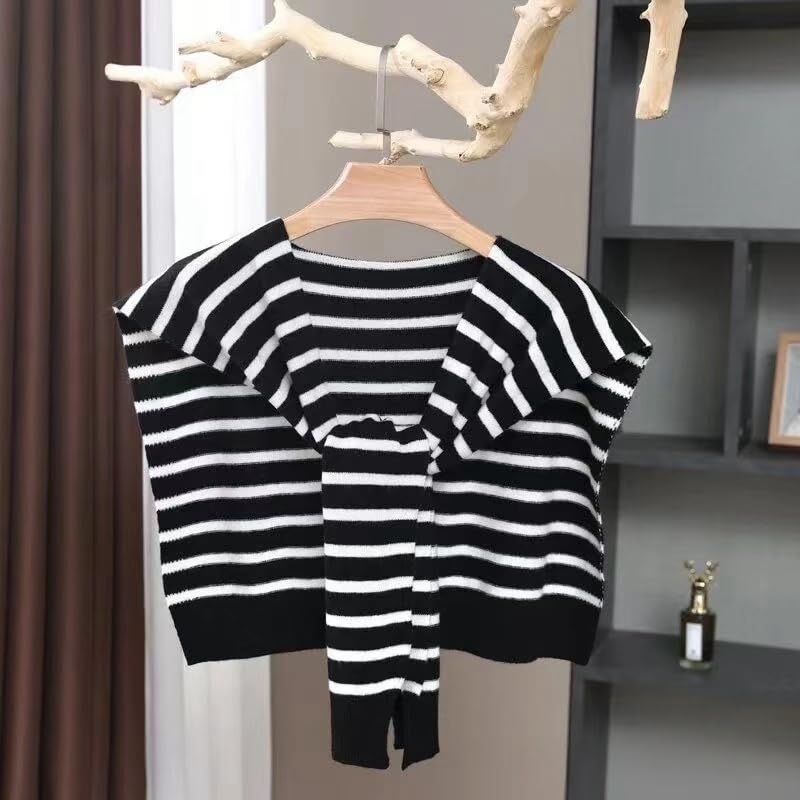 WaJuemy Sweater Shawl Wraps for Women Sweater Knitted Knotted Shawls Travel Casual Scarf Cape Shoulder Tops Fashion Wrap - color: Black/White