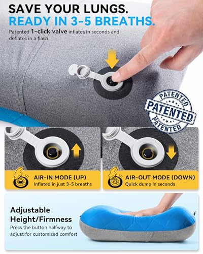 Hikenture Camping Pillow with Removable Cover - Ultralight Inflatable Pillow for Neck Lumbar Support - Upgrade Backpacking Pillow - Washable Travel Air Pillows for Camping, Hiking, Backpacking - color: Blue