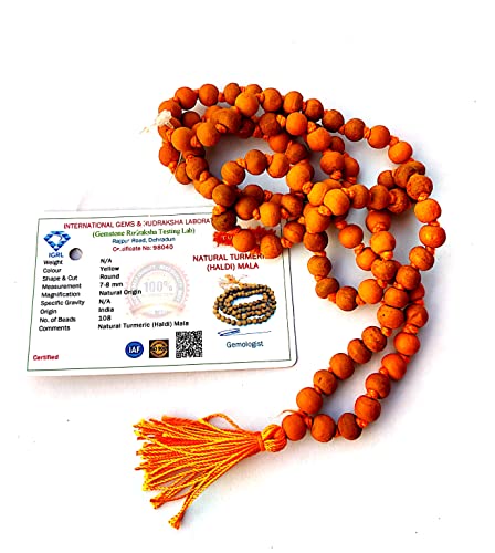 M Francisco Haldi Jap Mala/Turmeric Beads/Haldi Mala/Bagalamukhi Puja/Siddh Japa Mala 108 seads 7-8mm with Certified
