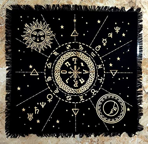 INDACORIFY Celestial Constellation Altar Table Top Cloth with Fringes Alter Tarot Witchcraft Witchery Spread Spiritual Cloth 18x18 in (Golden Celestial Constellation) - color: Golden Celestial Constellation
