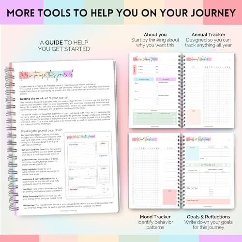 Mental Health Journal Planner | Daily Gratitude, Self Care, Intentions, Affirmations and Nutrition (Rainbow, A5) - color: Rainbow, size: A5