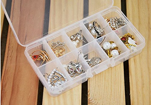 Driak 5PC 10 Grid Transparent Adjustable Plastic Box Metal Parts Storage Jewelry Box