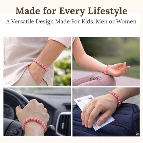 Elm City Direct 8mm Natural Stone Beaded Bracelet – Unisex Crystal Stretch Bracelets for Men & Women, Chakra & Healing Jewelry, Gift-Ready Beaded Bracelets - color: Watermelon Crystal