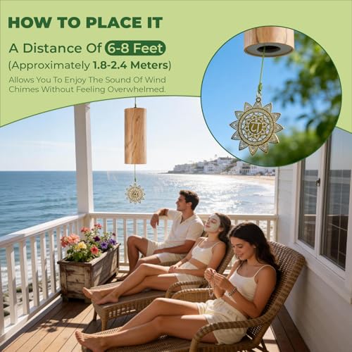 Hand-Tuned Wood Wind Chimes for Outside - Deep Tone Soothing Sound for Zen Garden Decor & Meditation - Weather-Resistant Wooden Windchimes, Memorial Sympathy Gift for Loss of Loved One