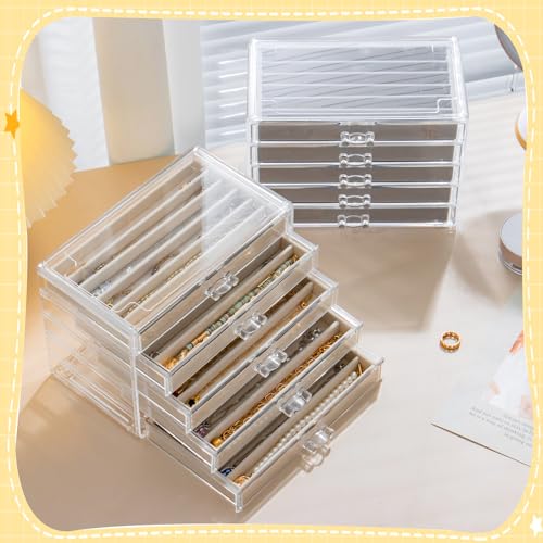 Necklace Organizer Box with 5 Drawers 30 Compartments, Dustproof Velvet Necklace Display Tray, Acrylic Necklaces Display Case, Pendant Chains Necklace Storage Tray Gift for Women and Girls (Beige) - color: Beige