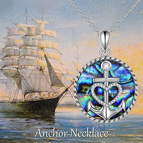 Moon Sun Star Necklace 925 Sterling Silver Abalone Shell Celestial Jewelry Gift for Women - color: Anchor Necklace