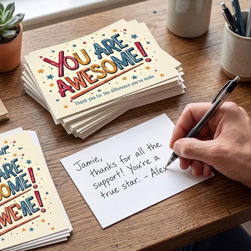Healthy Surplus You Are Awesome Cards - 4x6 Postcards Pack (50 Greeting Notes) - Show Appreciation for Employees, Teachers, Customers, Volunteer, Students - Affirmations