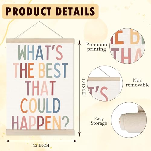 Welshower Boho Motivational Positive Poster Hanger Frame, What's the Best That Could Happen Positive Affirmations Wall Art Prints Decor for Living Room Bedroom Home Office Framed, 12x16 Inch
