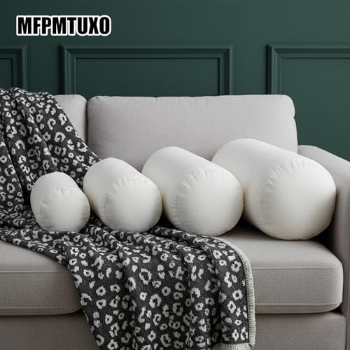 Cylinder Bolster Pillow Insert Set of 2, Bedding Round Pillows Inserts for Indoor and Outdoor Foam Filled, Only Insert (White, 6 * 17in)