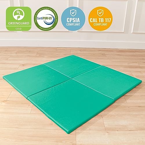 ECR4Kids SoftZone Play Patch Activity Mat Squares, Modular Playmat, Emerald, 4-Pack - color: Emerald