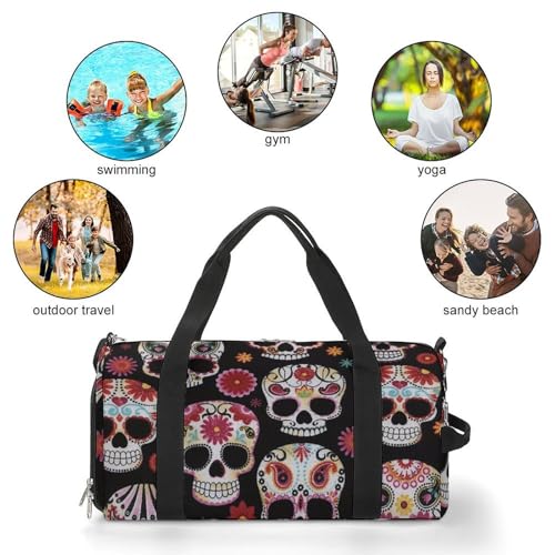 Sugar Skull Art Large Capacity Portable Fitness Bag, Easy to Carry - color: Sugar Skull art