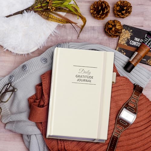 Comkiso Gratitude Journal with 4 Inspirational Stickers: Undated Daily Gratitude Journal for Women and Men - More Happiness, Affirmation, and Mindfulness in A Few Minutes with Prompts & Quotes (Beige) - color: A. Beige