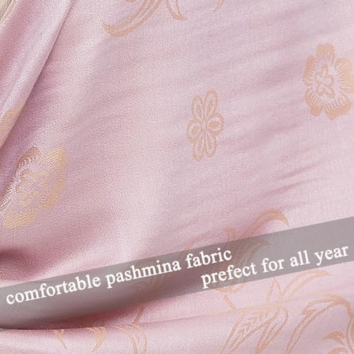 Pashmina Shawl Wrap with Ethnic Paisley Two Tone Jacquard Scarf for Women - color: Paisley-pink