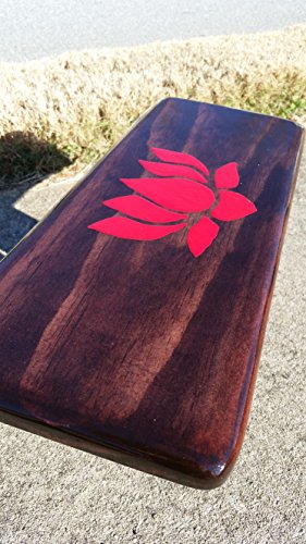 Hand Crafted Red Mahogany Stain Pi Meditation Bench Featuring Hand Painted Lotus Flower and Black Legs