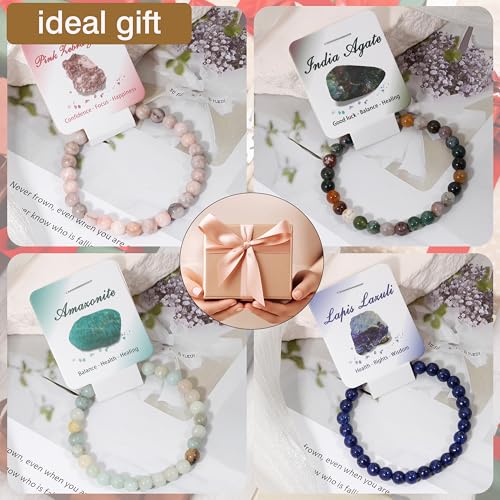 BOMAIL 9Pcs Healing Crystal Bracelets for Women Men 4mm 6mm 8mm Natural Stone Beaded Stretch Bracelet Set Handmade Gemstone Reiki Spiritual Jewelry Gifts - color: B:6mm