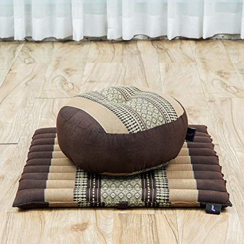 Leewadee Meditation Cushion Set – 1 Small Zafu Yoga Pillow and 1 Small Roll-Up Zabuton Mat Filled with Kapok - color: Sf10 - Brown