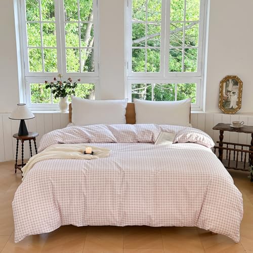 Pink Gingham Cotton Weighted Blanket Cover 60"x80", Checked Plaid Duvet Cover for Weighted Blanket, Grid Cotton Heavy Blanket Duvet Cover (Pink Gingham, 60"x80") - color: Pink Gingham (No Blanket), size: 60"x80"