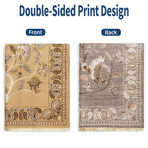QIUTIMIY Pashmina Shawl Wraps for Womens Winter Scarf Reversible Pattern Designer Ladies Shawls and Wraps for Evening Dresses - color: Flower5-camel