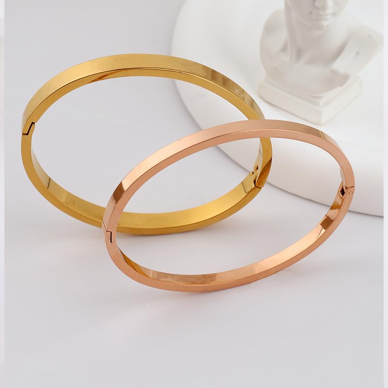 Gold Bangle for Women - 18K Gold Plated Stainless Steel Love Friendship Crystal Bracelets with Cubic Zirconia - color: 3mm bangle - gold