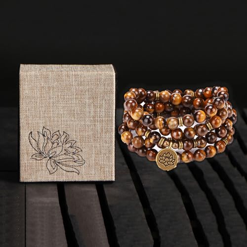 Mala Bead Strand Bracelet, 108 Buddhist Prayer Beads Yoga Meditation Green Malachite Beads Necklace Women man - style: Tiger Eye