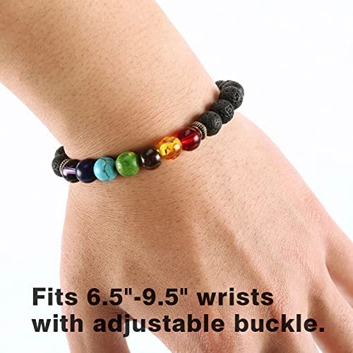 Necklace Pendant & Lava Rock Bracelet, for Women/Men (Set) - color: Rainbow-rectangle