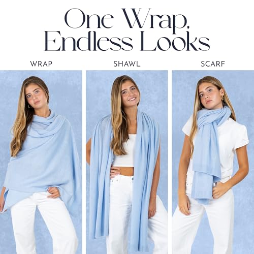 Velanio Cashmere Luxury Knitted Wrap Travel Shawl Scarf, Pashmina Stole, All-Season Scarf for Women Cashmere Wool Blend - color: Aquarium Blue