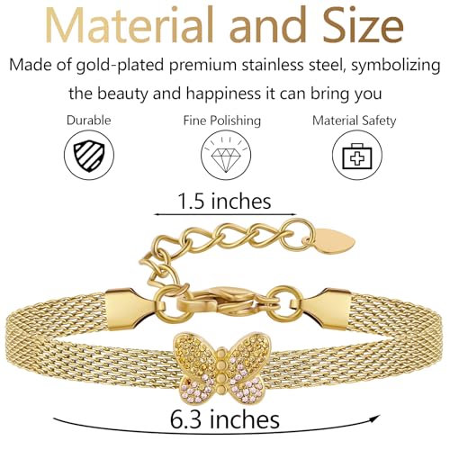Mesh Link Gold Bracelet for Women 14K Gold Plated Clip Beads Dainty Bracelets Gift for Women - style: Gold-Butterfly
