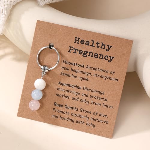Healing Crystal Keychain Gift for New Beginnings Calming Anxiety Luck Protection Natural Gemstone Keychain for Women - color: Healthy Pregnancy