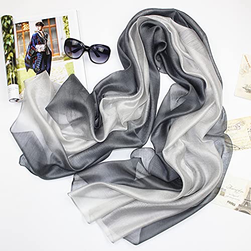 Cotton Silk Scarf Elegant Soft Wraps Color Shade Scarves for Women - color: Gradient - Dark Grey