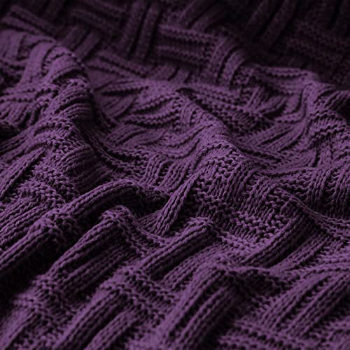 Aormenzy Soft Cozy Acrylic Throw Blanket, Cable Knit for Couch, Dark Purple (1.7lb) - color: Dark Purple