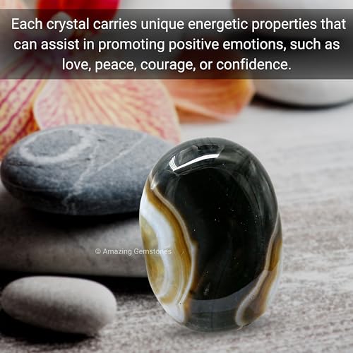 Amazing Gemstone Black Onyx Crystals and Healing Stones - Large Palm Stone Crystals Piedra - Crystal for Good Luck, Balanced Positive Energy, Meditation - Unique Stocking Stuffers and Birthday Gifts - color: Black Onyx