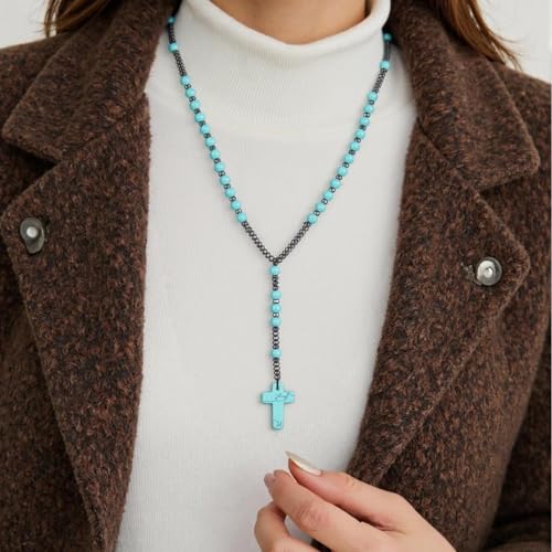 LIYAPEI Triple Protection Necklace with Tiger Eye, Obsidian, and Hematite - Stylish Men's Cross Necklace and Women's Y-Shaped Sweater Chain An Anxiety Relief Beaded Necklace. - color: green