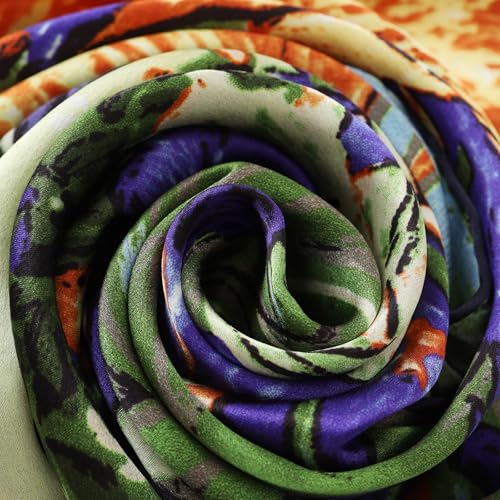 JWSilk Long Charmeuse Silk Scarf Classic Art Print - color: Blue Iris By Van Gogh