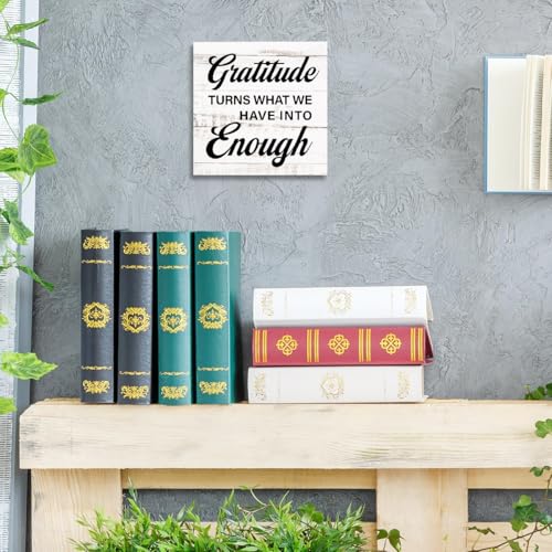 Gratitude Turns What We Have into Enough Wood Box Sign, Inspirational Desk Decor for Women, Mental Health Anxiety Relief Cure Gift 5x5x1 INCH - style: Gratitude Turns