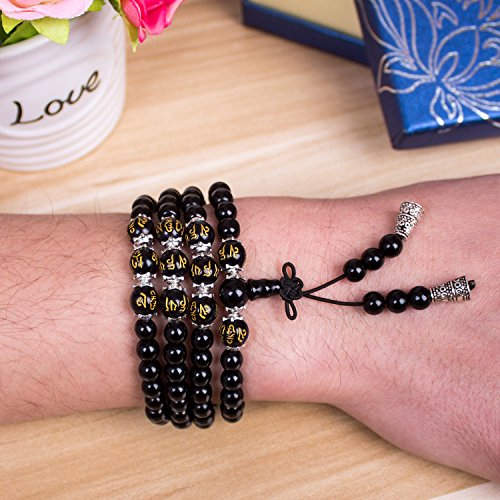 6mm 108 Mala Beads Bracelet Meditation Necklace Obsidian Beaded Prayer Buddhist Healing Stone Tiger Eye Jewelry - color: Om Mani Padme Hum