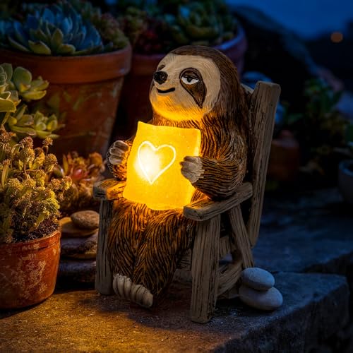 Garden Statue, Solar Sloth Decoration with Light, Outdoor Decor for Patio Table Yard Lawn Balcony Window Sill, Christmas/Birthday Gift for Mom Women