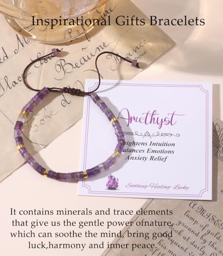 CASDAN Natural Crystal Beaded Bracelet for Women Natural Stone Adjustable Braided Rope Bracelets Spiritual Bracelet Inspirational Gifts - color: Amethyst