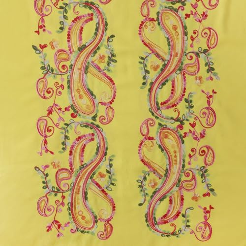 Embroidered Brushed Shawl Paisley Leaves Pattern Scarf Soft Ponchos Wrap Cape With Fringes - color: 032-lemon Yellow