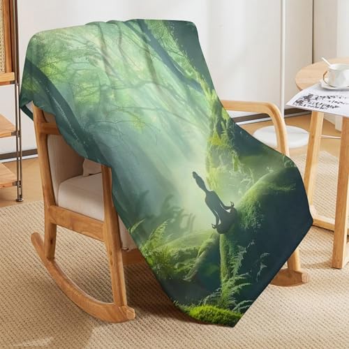Woman Meditation Jungle Green Ultra Soft Flannel Fleece Bed Blankets Lightweight Cozy Throw Blanket Room Decor for Couch Chair Bedroom Adults Bedding Cozy Blanket Outdoor Travel Blankets 30"x4 - size: 40L" x 30W"