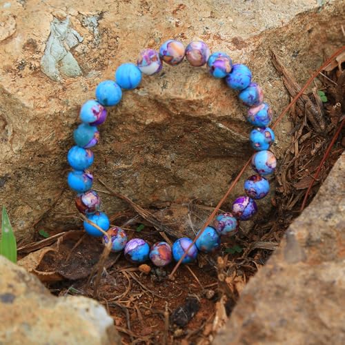 Handmade Natural Imperial Jasper Gem Semi Precious Gemstone 8mm Round Beads Stretch Bracelet 7" Unisex - color: sky blue