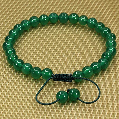 Angelstones Handmade Gemstone 6mm Round Beads Adjustable Braided Macrame Tassels Chakra Reiki Bracelets 7-9 inch Unisex - color: Green Agate