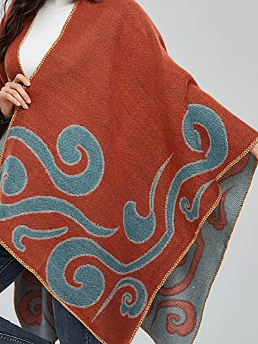 Women's Shawls and Wraps Open Front Poncho Cape Winter Sweater - color: N22-retro Orange