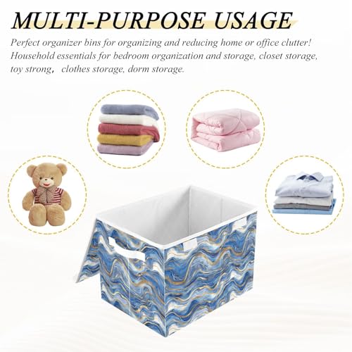 senya Large Storage Bins with Linen Collapsible Foldable Storage Cubes Fabric Closet Organizer Containers Box with Flip-Top Lid Home Bedroom Office 16.7 x 12.6 x 11.8in (Blue Gold) - color: Blue Gold