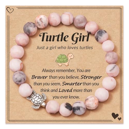 Caiyao 8mm Pink Zebra Natural Stone Sea Turtle Bracelets Healing Crystal Beaded Stretch Bracelets for Women Men Best Friend Friendship Inspirational Relaxation Jewelry Teacher Appreciation Gifts - style: StyleB