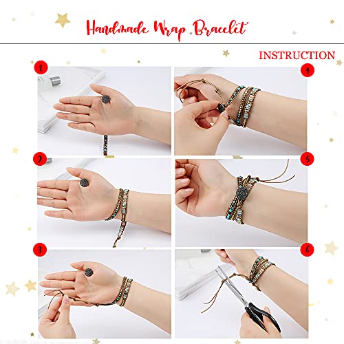 Women Boho Handmade Natural Stone Crystal Leather Bead Wrap Bracelets Collection - style: Green Aventurine 3W