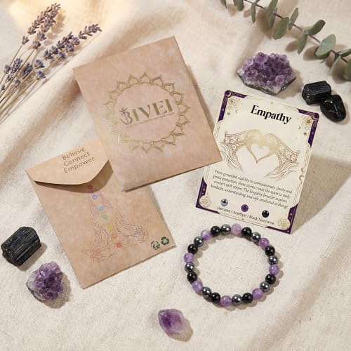 Bivei Protection Bracelet, Strength Crystal Healing Bracelet 8MM - Spiritual Stretch Beaded Jewelry for Women Men Gift - color: Empathy