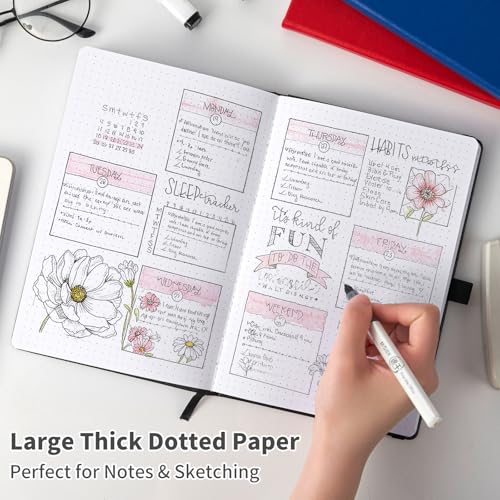 Heture Hardcover Dotted Notebooks, A5 Dotted Journal Notebook for Writing 160 Pages, 8.2 x 5.5 inch, Classic Dotted Notebooks for College/Work/Travel(Blue 3 Pack) - color: Blue, style: Dotted-3 Pack