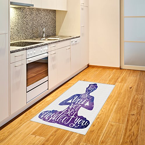 Ambesonne Yoga Area Rug, Female Silhouette with Watercolor Space Design Inspirational Words Meditation, Flat Woven Accent Rug for Living Room Bedroom Dining Room, 2' 6" x 5', Violet and White