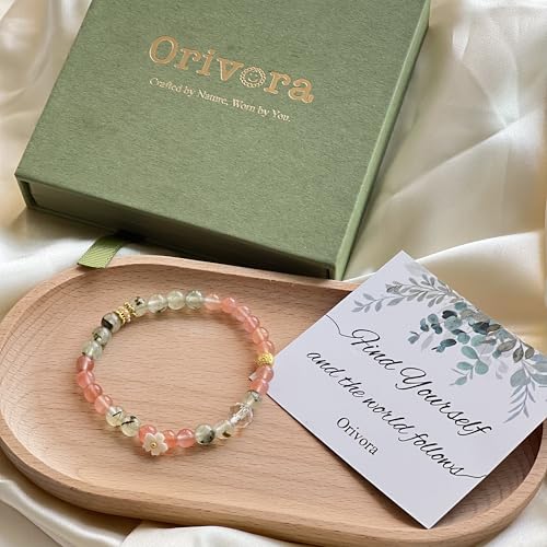 Birth Flower Crystal Bracelets for Women, Handmade Natural Gemstone Stretch Jewelry with Healing & Positive Energy - color: Aug. Gladiolus & Agate(2)