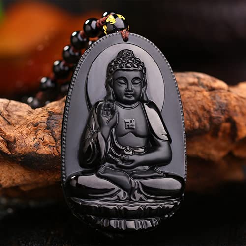 Meditation Necklace, Natural Obsidian Pendant Buddha Lucky Necklace Fashion Amulet Creativity Jewelry